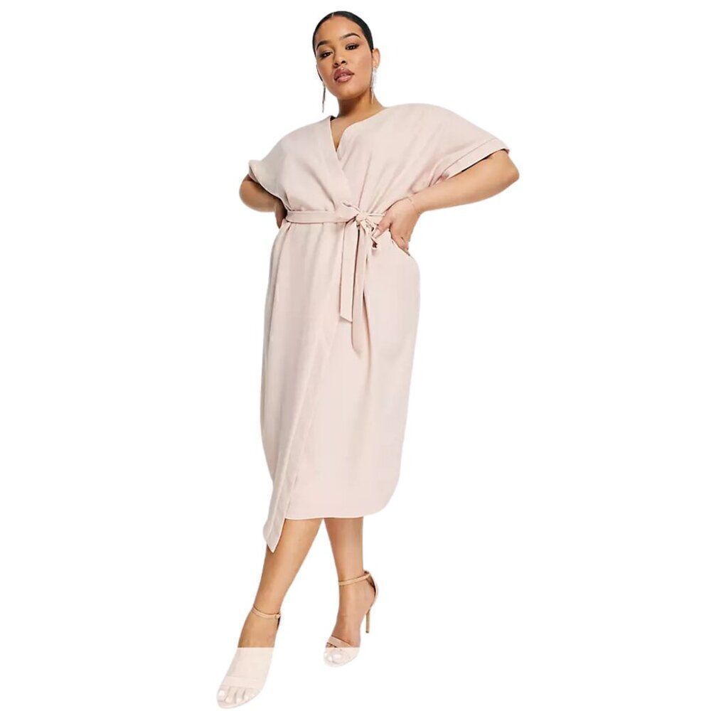 Like New Womens Mauve Blush Pink Midi Wrap Dress